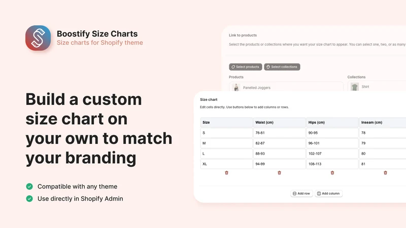 Boostify Size Charts
