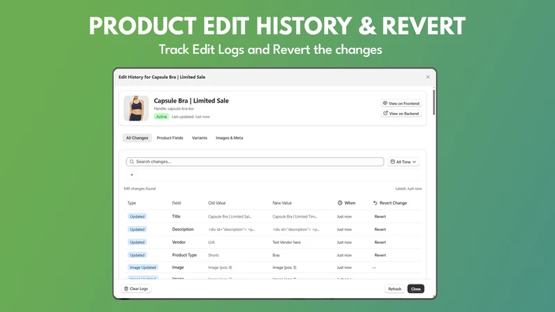 Loggr Product History & Revert