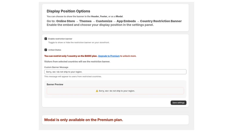 Country Restriction Banner