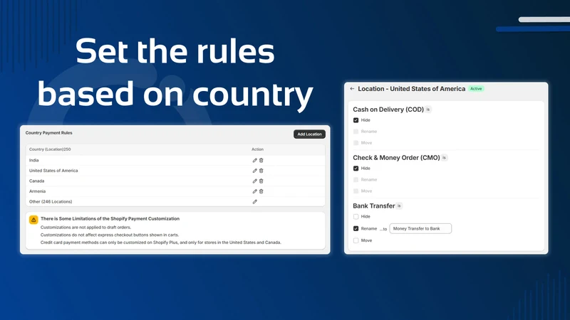 Country Hide Payment Rules