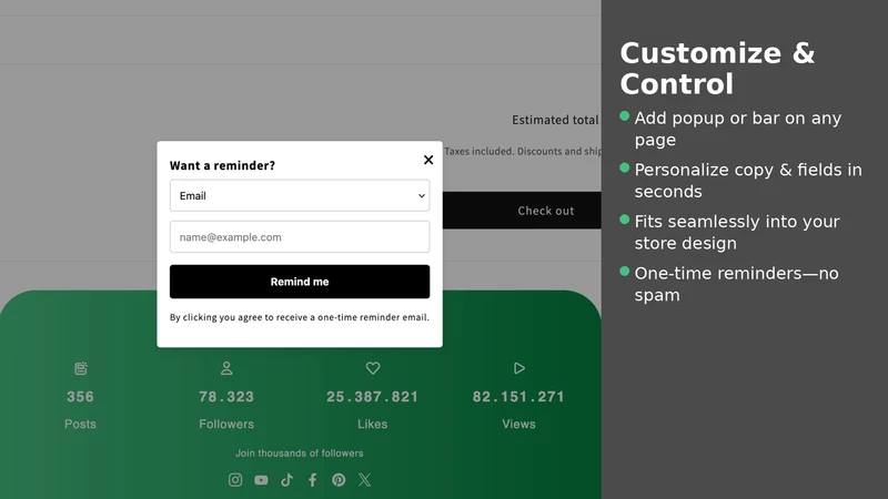 Exit intent – Cart Reminder