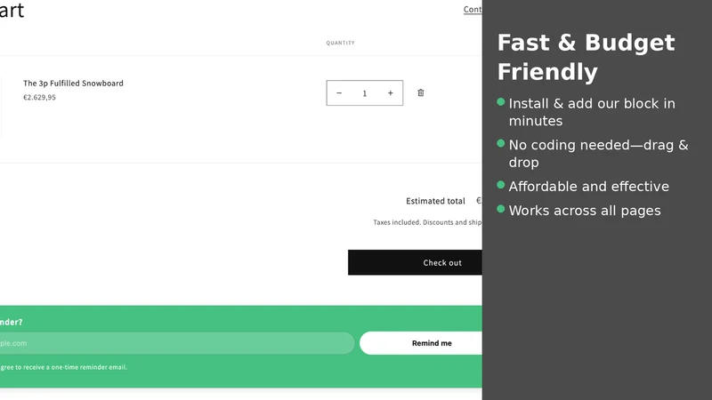 Exit intent – Cart Reminder