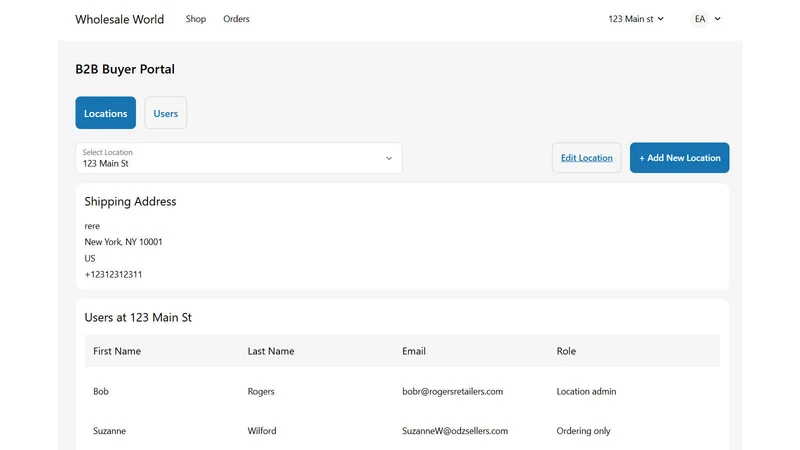 B2B User/Location Admin Portal