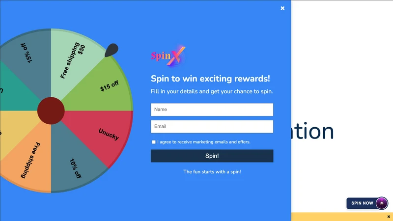 SpinX: Spin to Win Wheel Popup