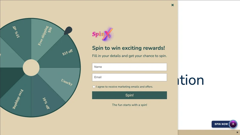 SpinX: Spin to Win Wheel Popup