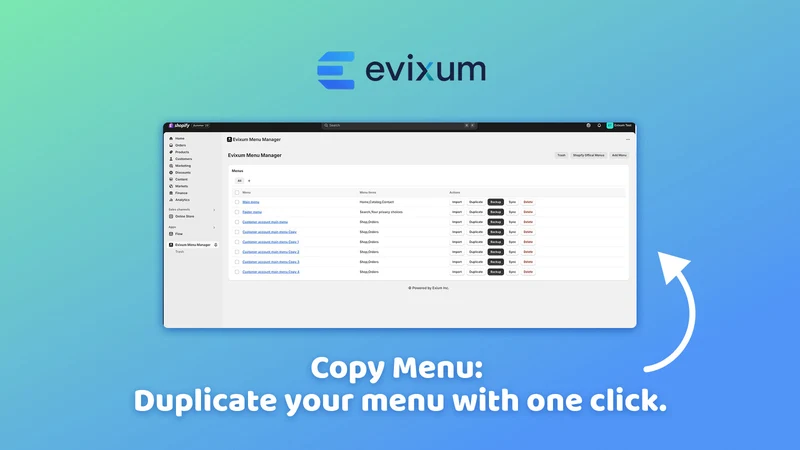 Evixum Menu Manager
