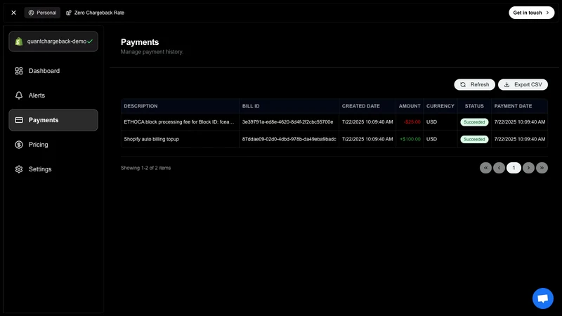 Quantum Chargeback Alerts