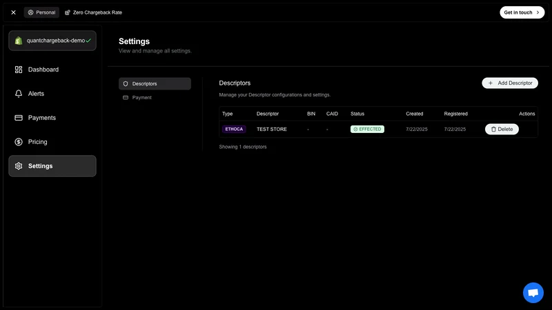 Quantum Chargeback Alerts