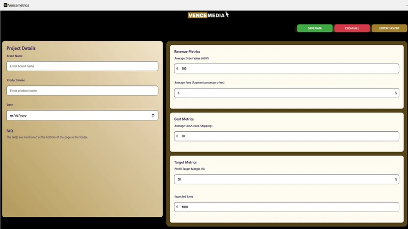 VenceMetrics Calculator