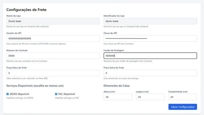 Fretify ‑ Correios PAC e SEDEX