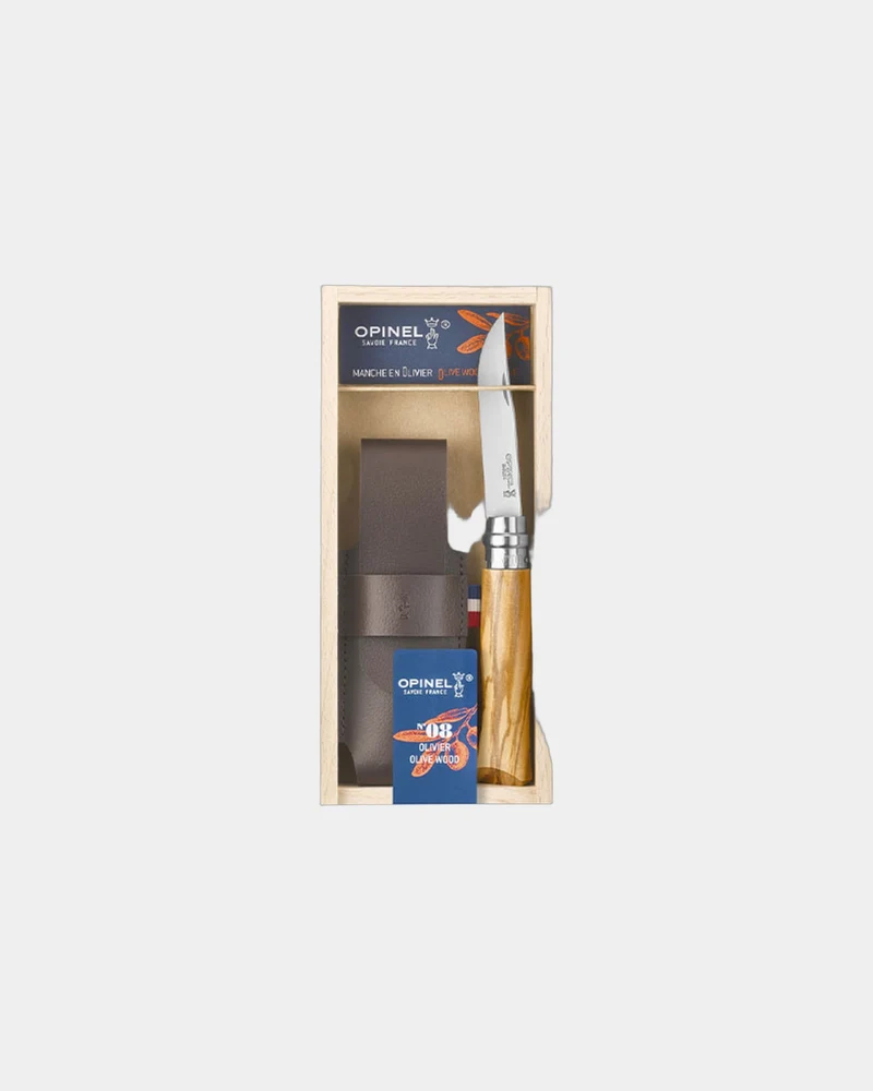 Cuchillo Opinel N°08 olivo con funda para personalizar