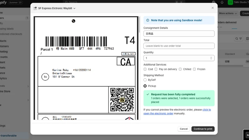 HK SF Express Label Waybill