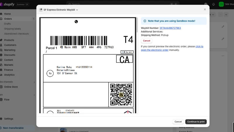 HK SF Express Label Waybill