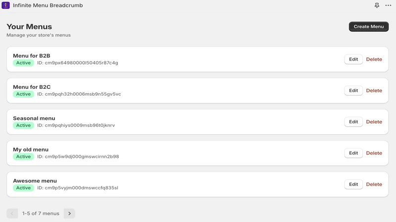 Infinite Menu Breadcrumb