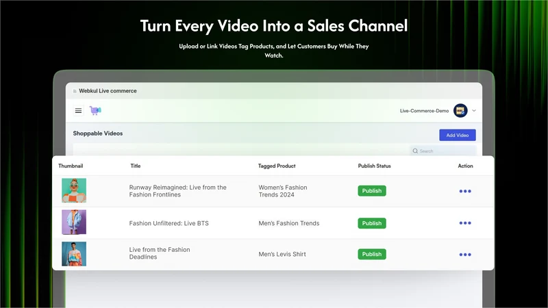 Webkul Shoppable & Live Videos