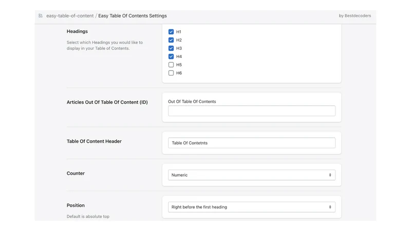 Easy Table of Contents 2.0