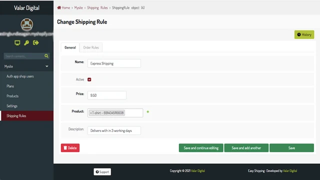 ValarDigital ‑ Shipping Rules