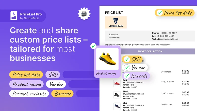 Price List Pro ‑ products list