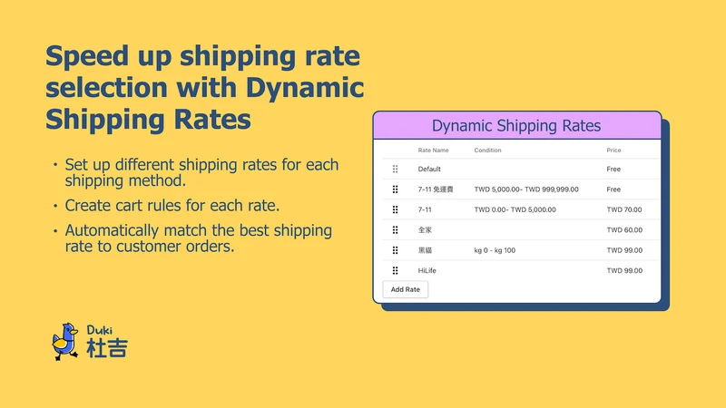 Duki—Taiwan 6 Shipping Methods