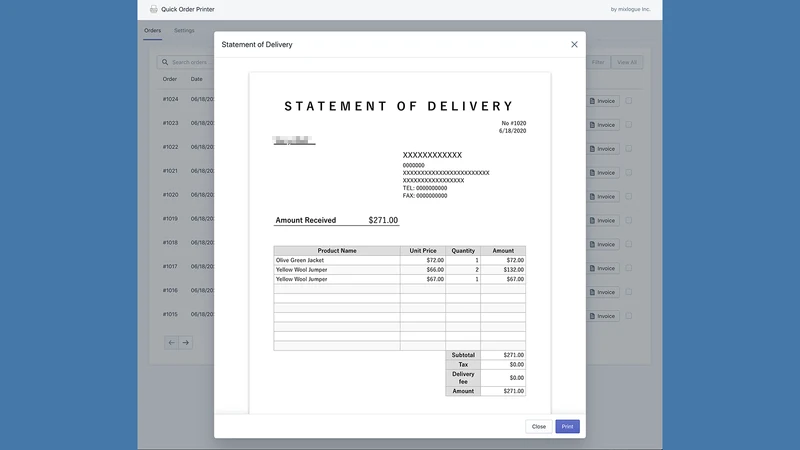 Mixlogue Quick Order Printer