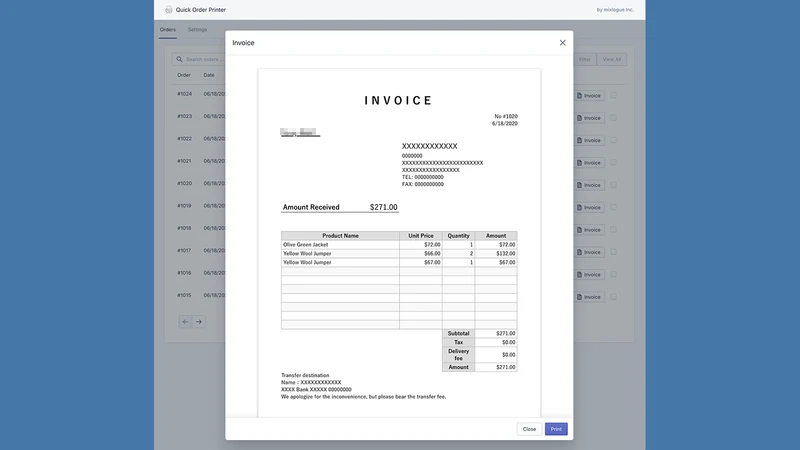 Mixlogue Quick Order Printer