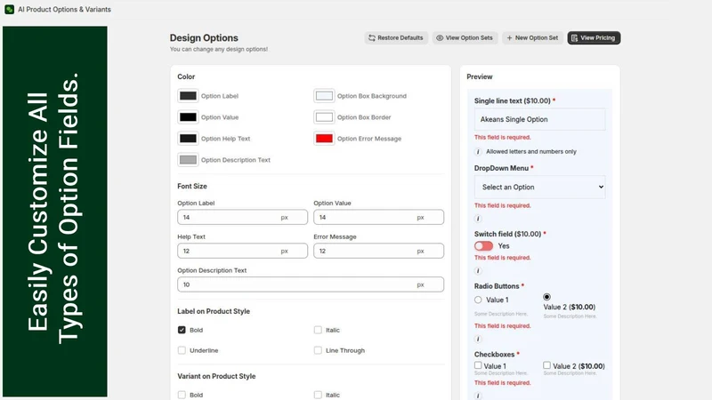 AI Product Options, Variants