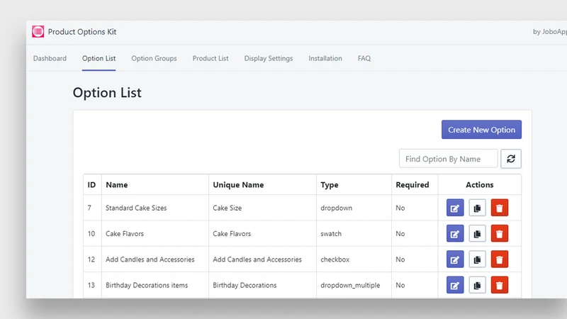 Product Options Advance