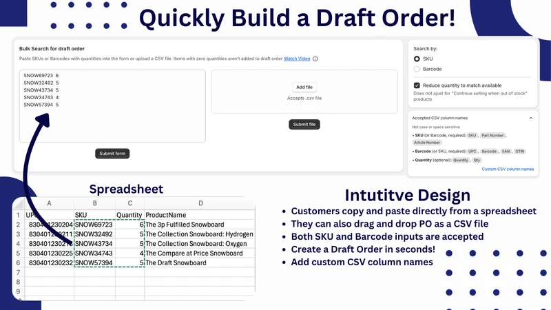 Quick Order / Draft CSV Import
