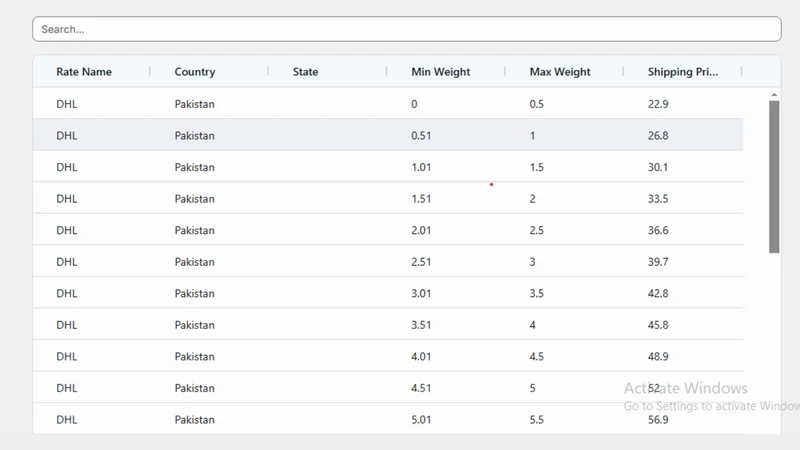QF CSV Shipping Rates