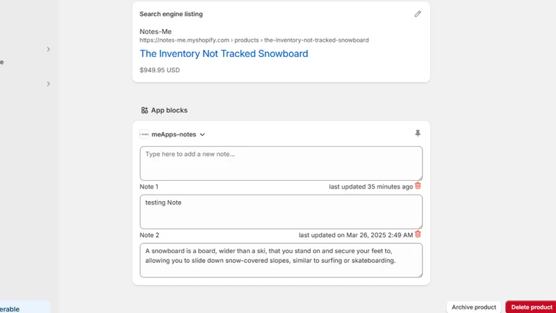 MeApps Product Notes Manager