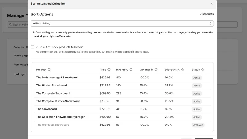AI Product & Collection sort
