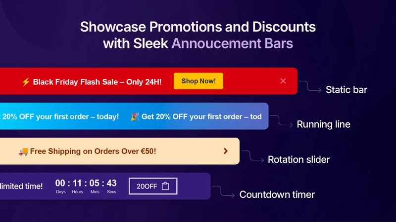 Sleek Announcement Bar & Timer