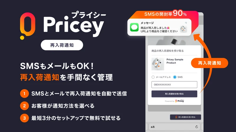 プライシー再入荷通知 | 日本発のSMS・LINE通知