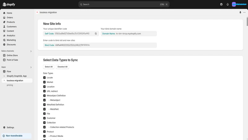 Shopfy Migrate: Store to Store
