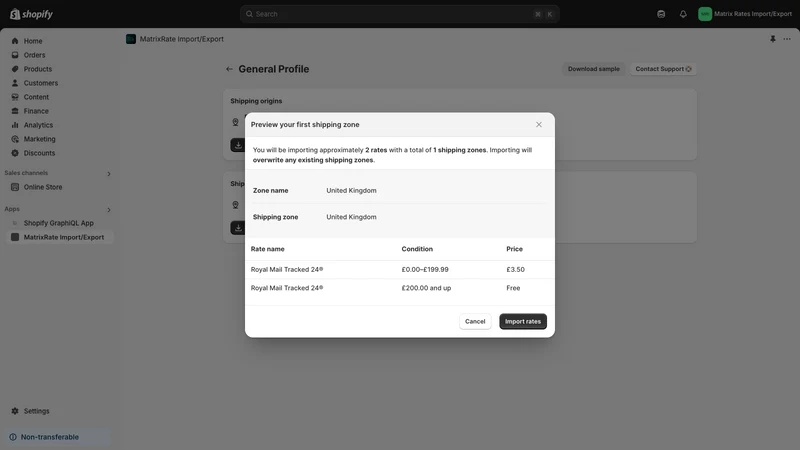 MatrixRates Import/Export