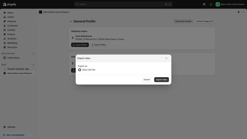 MatrixRates Import/Export