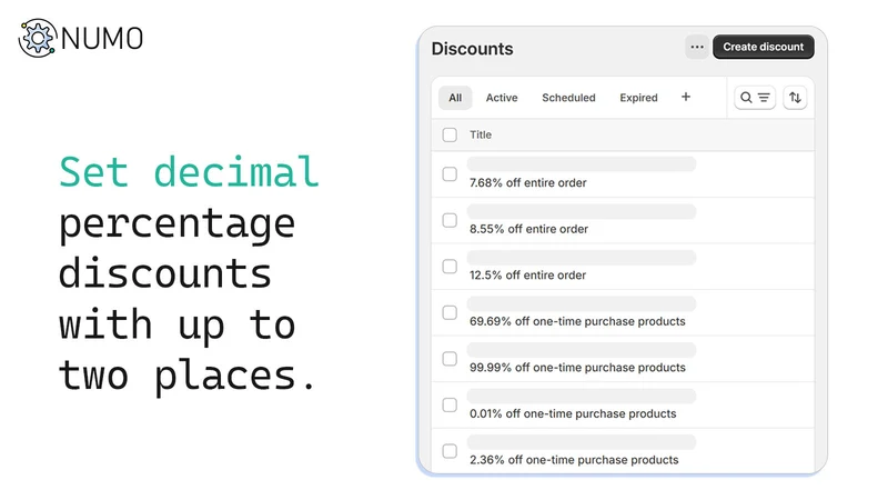 Numo Decimal Discounts