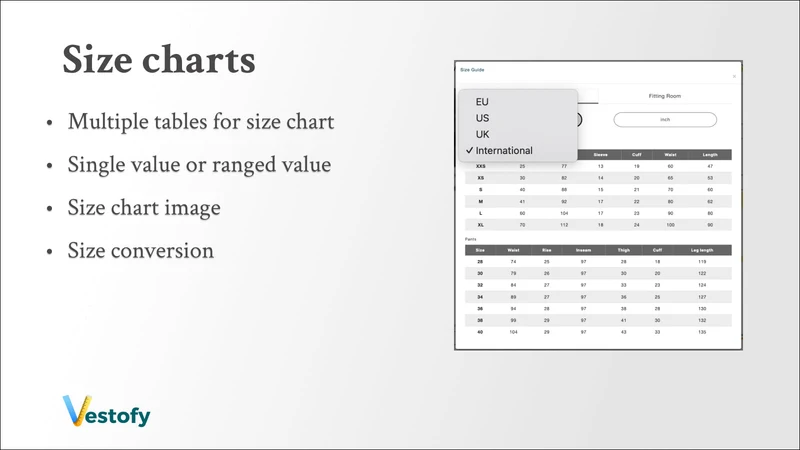 Vestofy Size Chart, Fit Finder