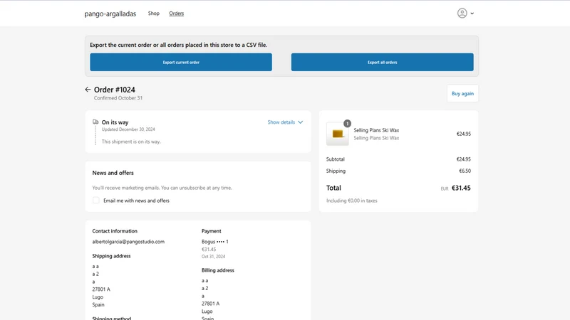 Pango CSV Order Data Exporter