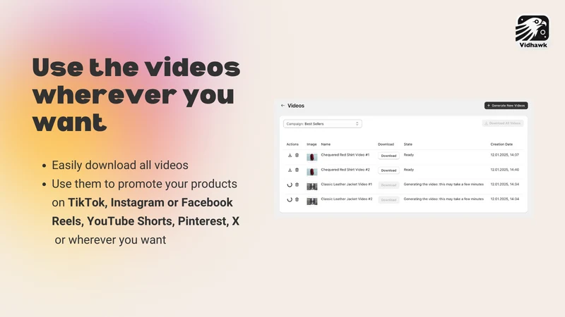 Vidhawk: TikTok, Reels, Shorts