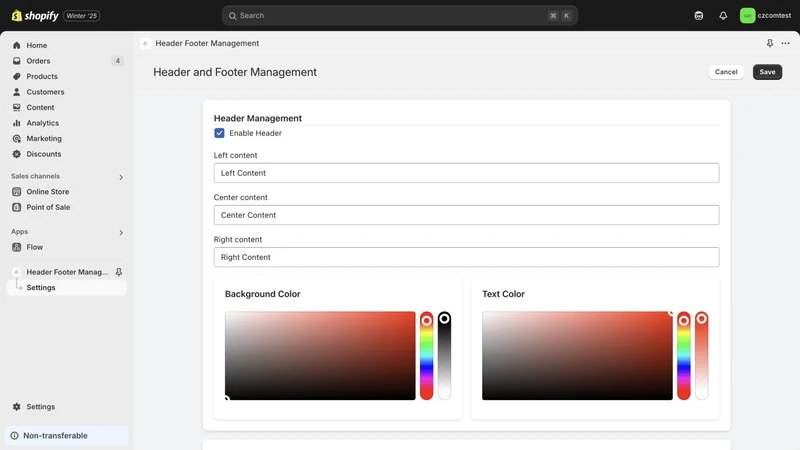 Header Footer Management