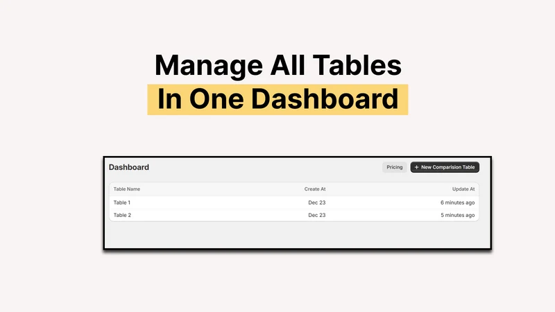 TableAI ‑ comparison table