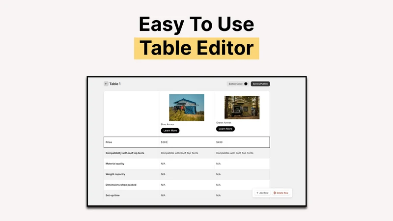 TableAI ‑ comparison table