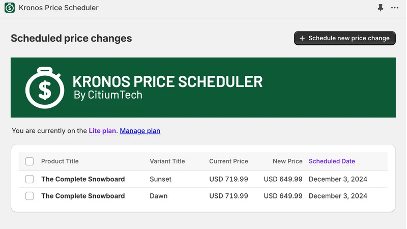Kronos Price Scheduler