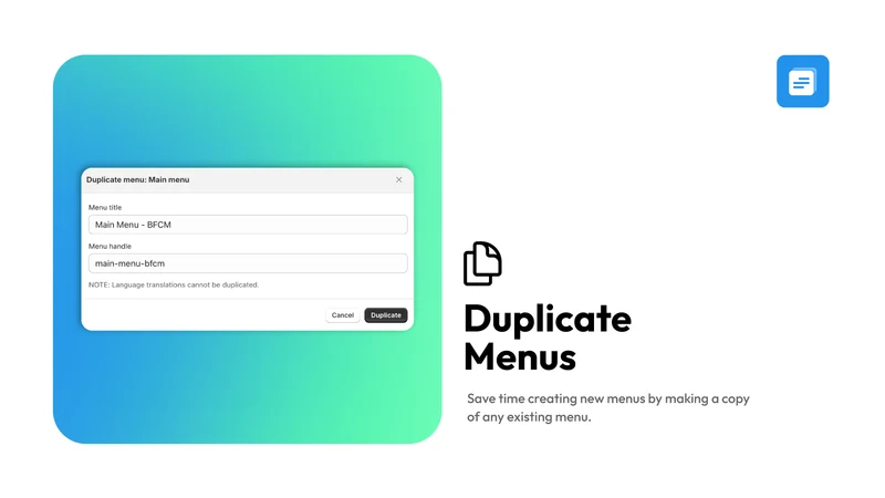 Menu Manager | Copy & Backup