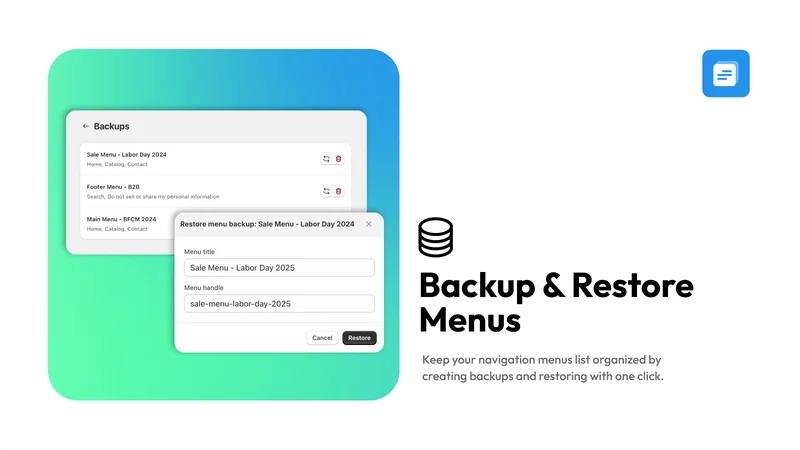 Menu Manager | Copy & Backup