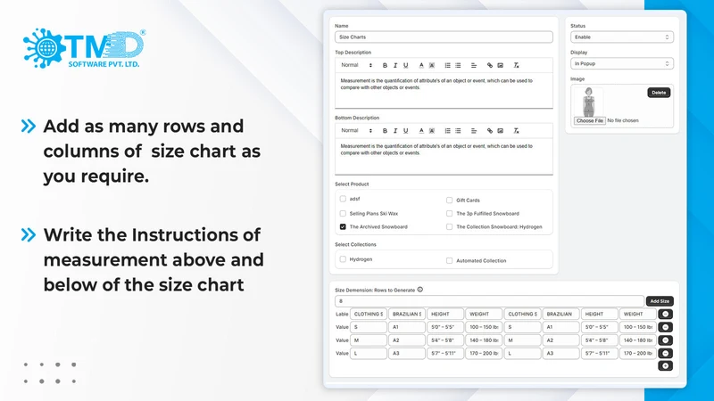 TMD Custom Size Chart & Guide
