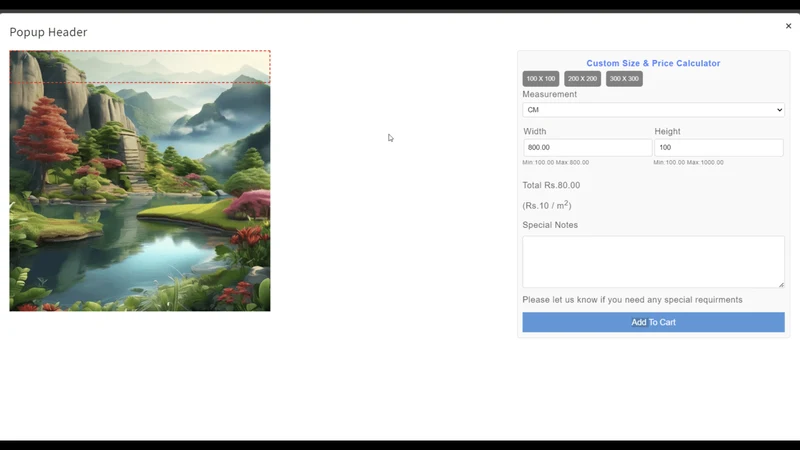 M Custom Size Price Calculator