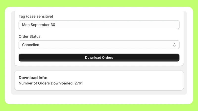 TinyApp Order Metafield Export