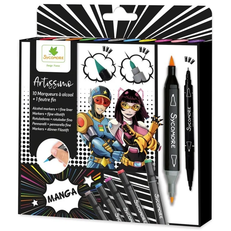 Manga: 10 Rotuladores Colores + 1 Rotulador Punta Fina - Sycomore
